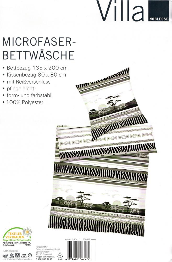 Bettwäsche Afrika - Zebras in Steppe - 135 x 200 cm - Mikrofaser