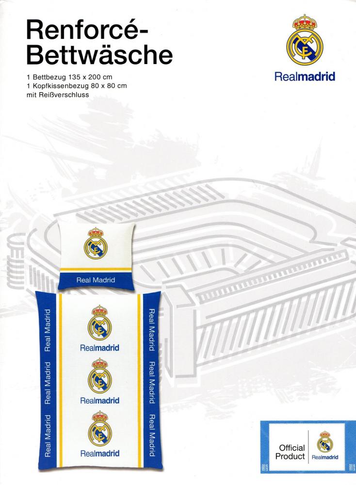 Bettwäsche Real Madrid - 135x 200 cm + 80x 80 cm - 100% Baumwolle Reißverschluss